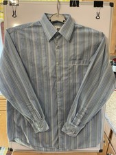 Perry Ellis Dress Shirt Long Sleeve Blue Stripe Men's Large 16.5 - 34/35