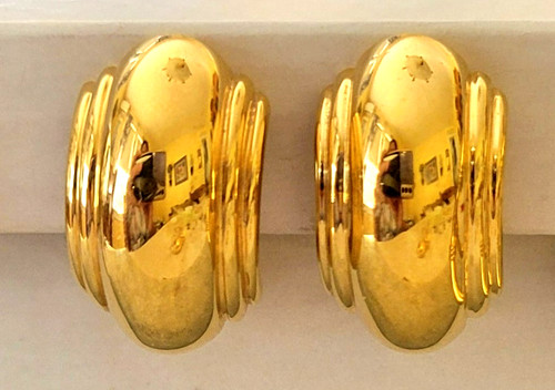 Vintage Gold Tone Clip-On Earrings Fendi-Style Retro 1980's