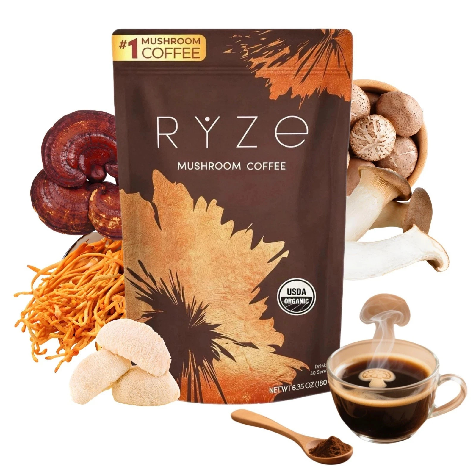 RYZE SUPERFOODS Mushroom Coffee - Digestion & Immunity - 30 servings