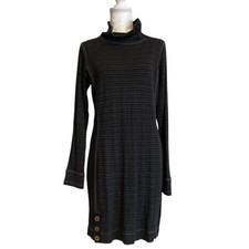 Prana Knit Dress Womens Size Medium Black Gray Stripe Long Sleeve Knee Length