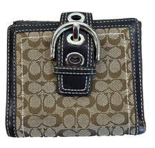 Y2K Vtg. COACH Signature Tan Canvas  Leather Buckle Wallet Bi-Fold/Coin Pouch