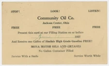 1927 Adv. Postcard - Jackson Center Ohio - Sinclair Gas Filling Station