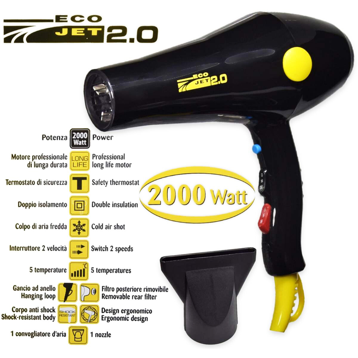 Sèche-cheveux Professionnel KIEPE BLOOM 2000W - Céramique & Ionique, 3 Températures