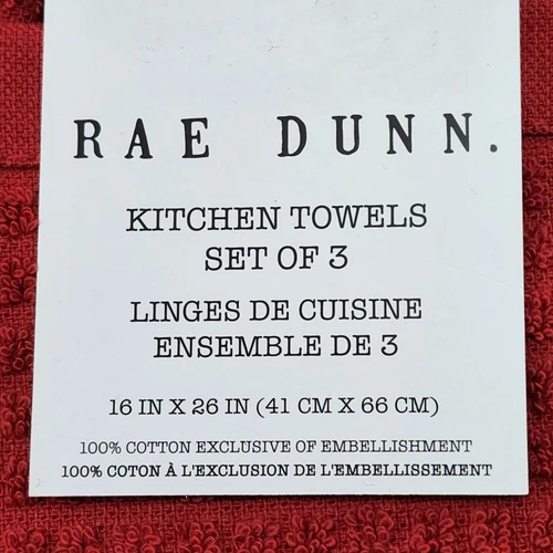 3 Rae Dunn Weihnachten rot Küchentuch bestickt Peace Joy Believe 100% Baumwolle - Bild 6 von 9