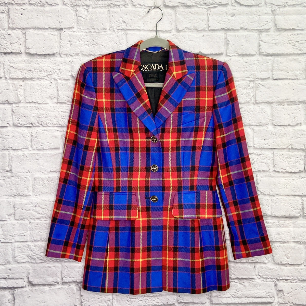 Escada virgin wool check best sale coat
