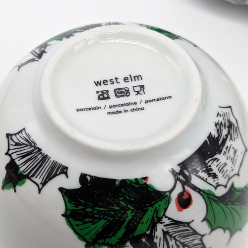 West Elm Retro Christmas Snack Bowls Set of 3 Holly & Berries with Silver Rim - Picture 7 of 7
