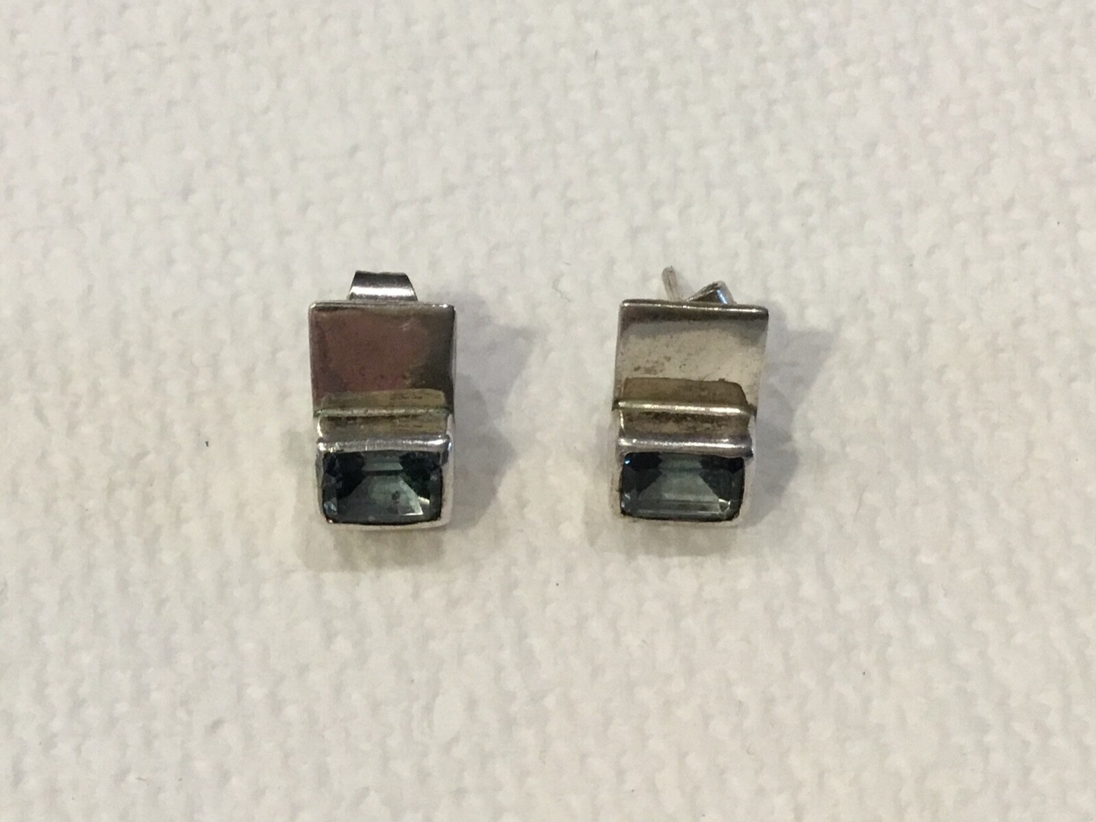 925 Sterling Silver Rectangular Light Blue Rhines… - image 3