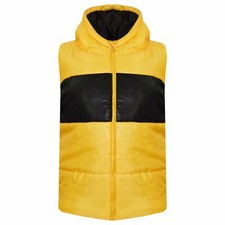 Kids Girls Boys Contrast Panel Gilet Mustard Sleeveless Hooded Bodywarmer Jacket