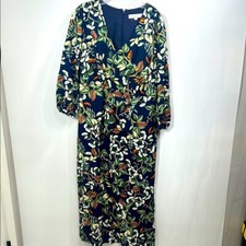Loft Front Tie Blue Midi Dress 3/4 sleeves size 10. NWT