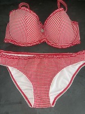 Ladies Red & White Gingham Check Floozie Bikini Size 10 Bottoms 34F Top