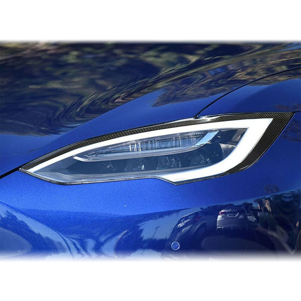 Carbon Fiber Eyebrows Lids Headlight Molding Trim Cover For Tesla model S 16-18 - image 2 of 4
