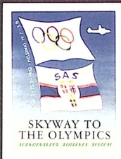 1938 SAS Scandinavian Airlines System Skyway to Olympics Poster Stamp Label