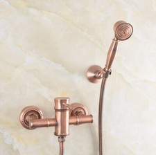 Antique Copper Bath Shower Faucet Set Hand Held Sprayer Mixer Taps Wall Mounted
