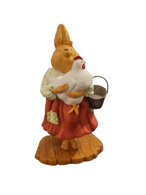 Dept 56 General Store Bunny Rabbit Figurine Holding Chicken Pail Bucket Easter