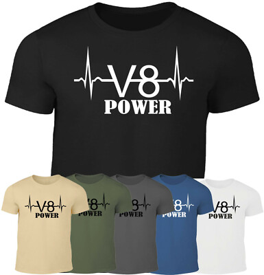 V8 Power Herren T-Shirt Oldschool Motor Block Biker Hotrod US Car 1/8 Mile Race