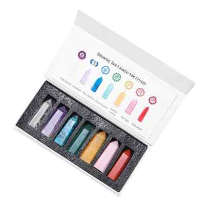4-5CM Hexagonal Crystal Point Set Box 7Pcs Healing Chakra Gemstone Column Beads