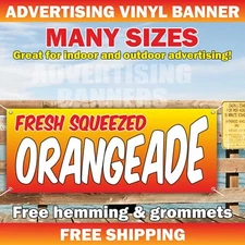 FRESH SQUEEZED ORANGEADE Advertising Banner Vinyl Mesh Sign Cold Ice Drink Bar