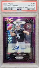 AIDAN O’CONNELL RC AUTO~2023 PURPLE PULSAR PRIZM~Aiden Oconnell Rookie-PSA 10