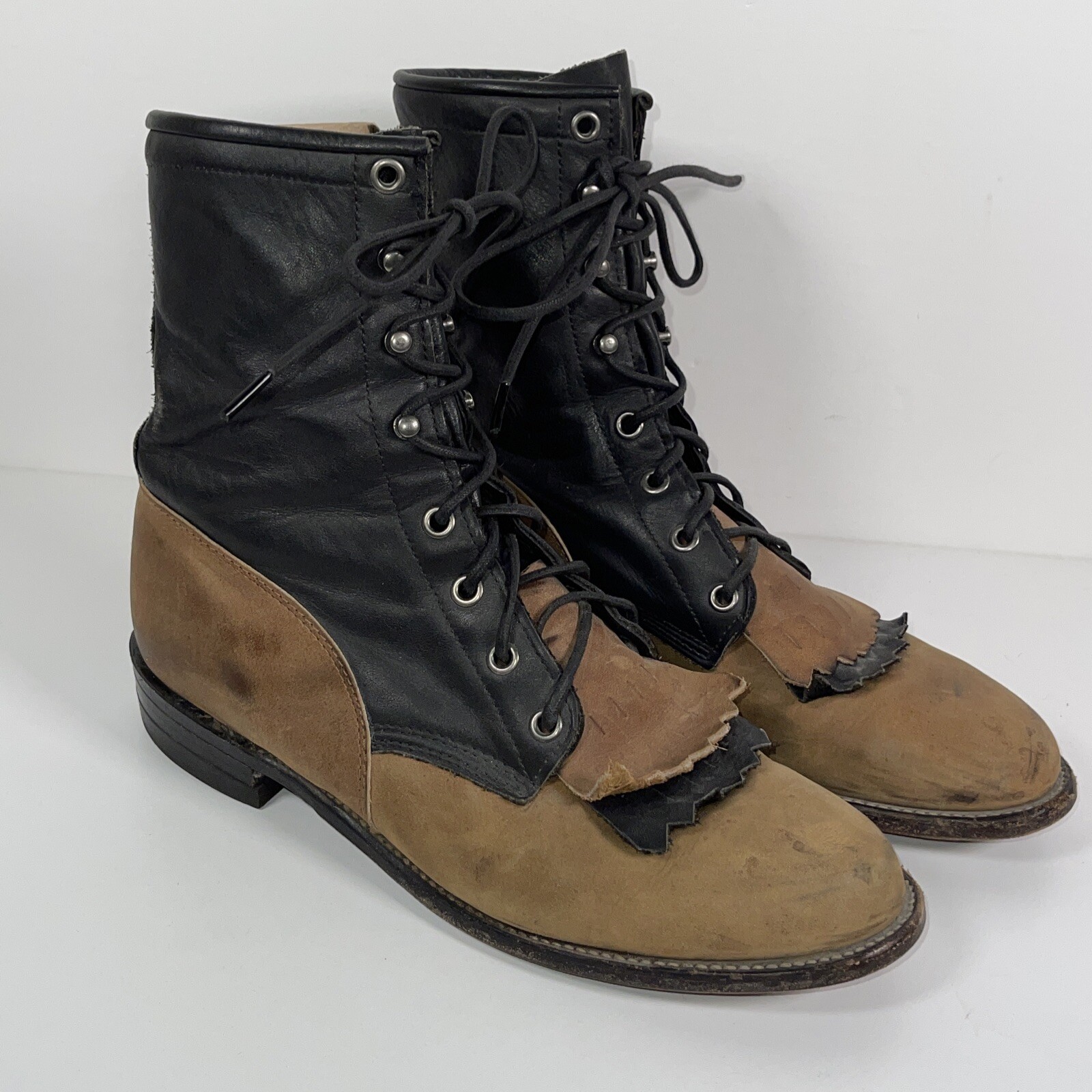 Tassel Leather Lace Boots 