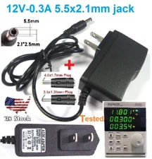 Tested 12V 0.3A AC Adapter DC Power Supply Charger Cord 5.5x2.1mm with + 2 Plug