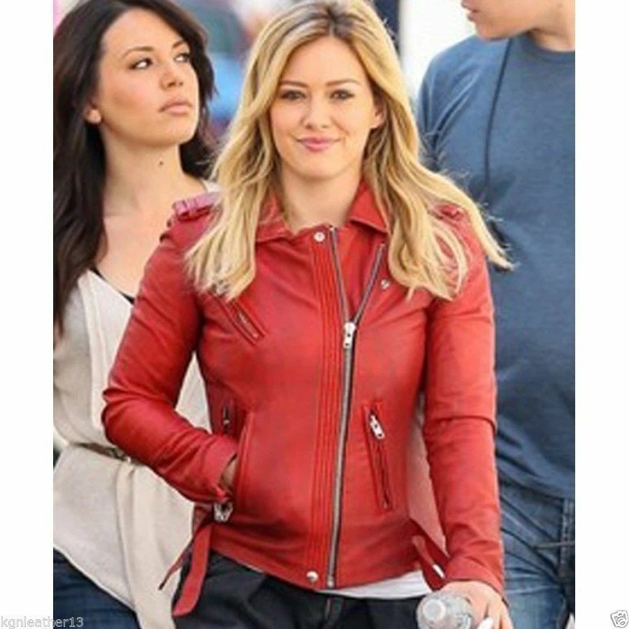 Red leather hotsell jacket celebrity