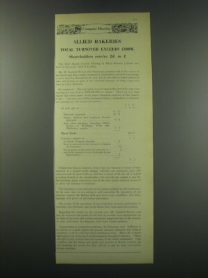 1957 Allied Bakeries Ad - Allied Bakeries Total Turnover Exceeds