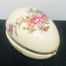 Vtg Lefton Trinket Box Egg Hinged Large Porcelain Easter w/sticker