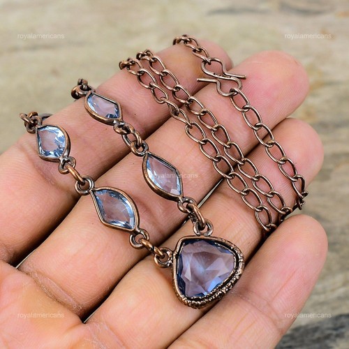 Natural Tanzanite Quartz Copper Electroformed Artisan Chain Necklace Jewelry - Picture 7 of 7