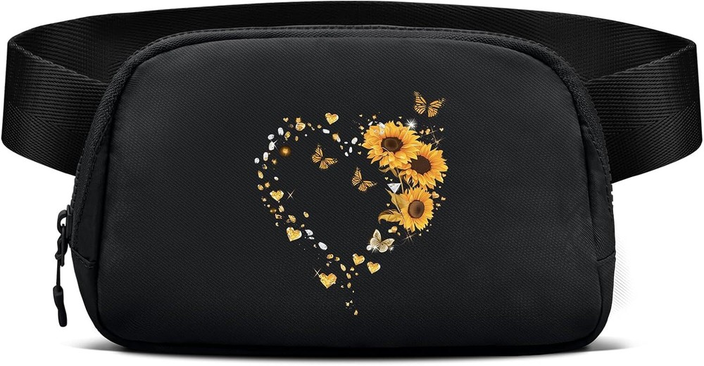 viewm Belt Bag for Women, Waterproof Fanny Packs Women Flowers and Love