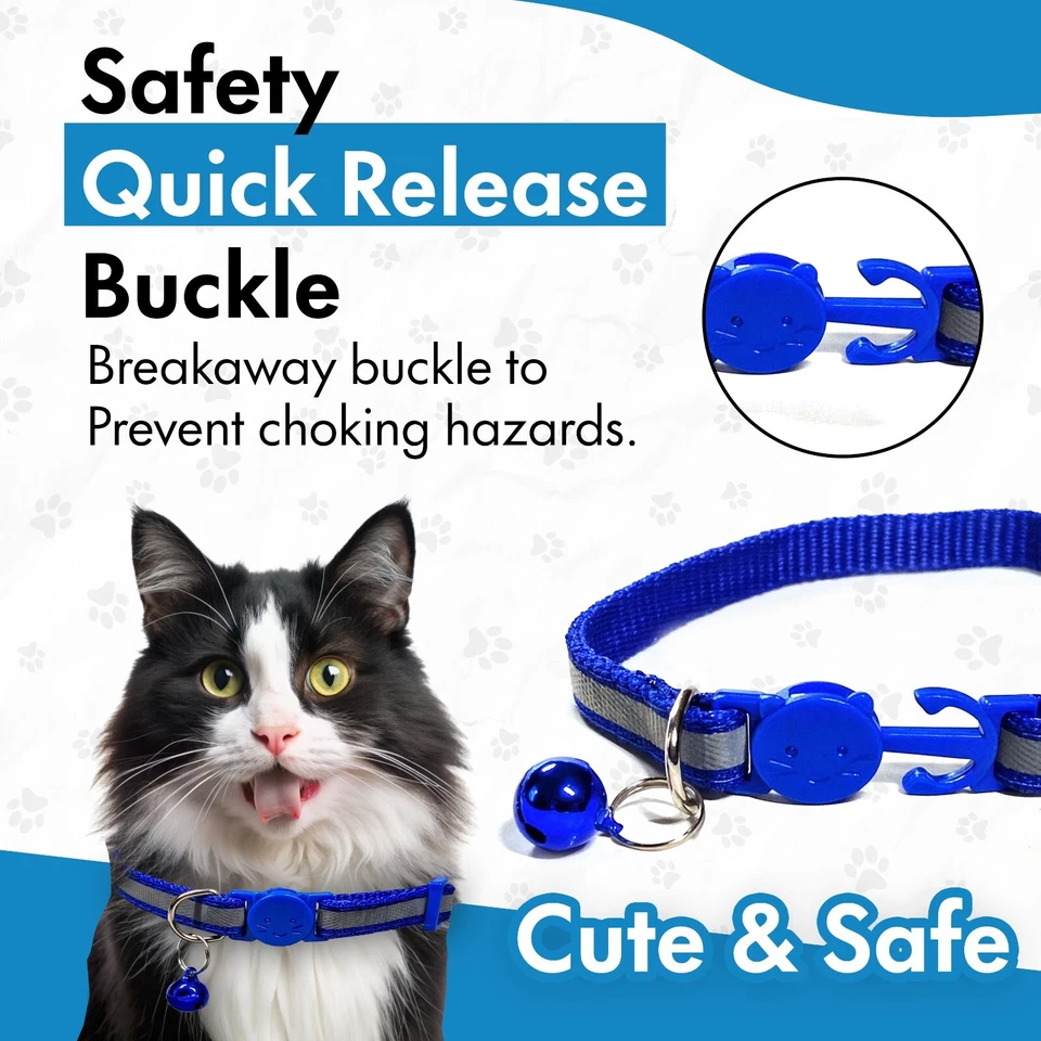 12 Pack Reflective Cat Collars With Bell Quick Safety Release Kitten Adjustable - Image 3 of 4