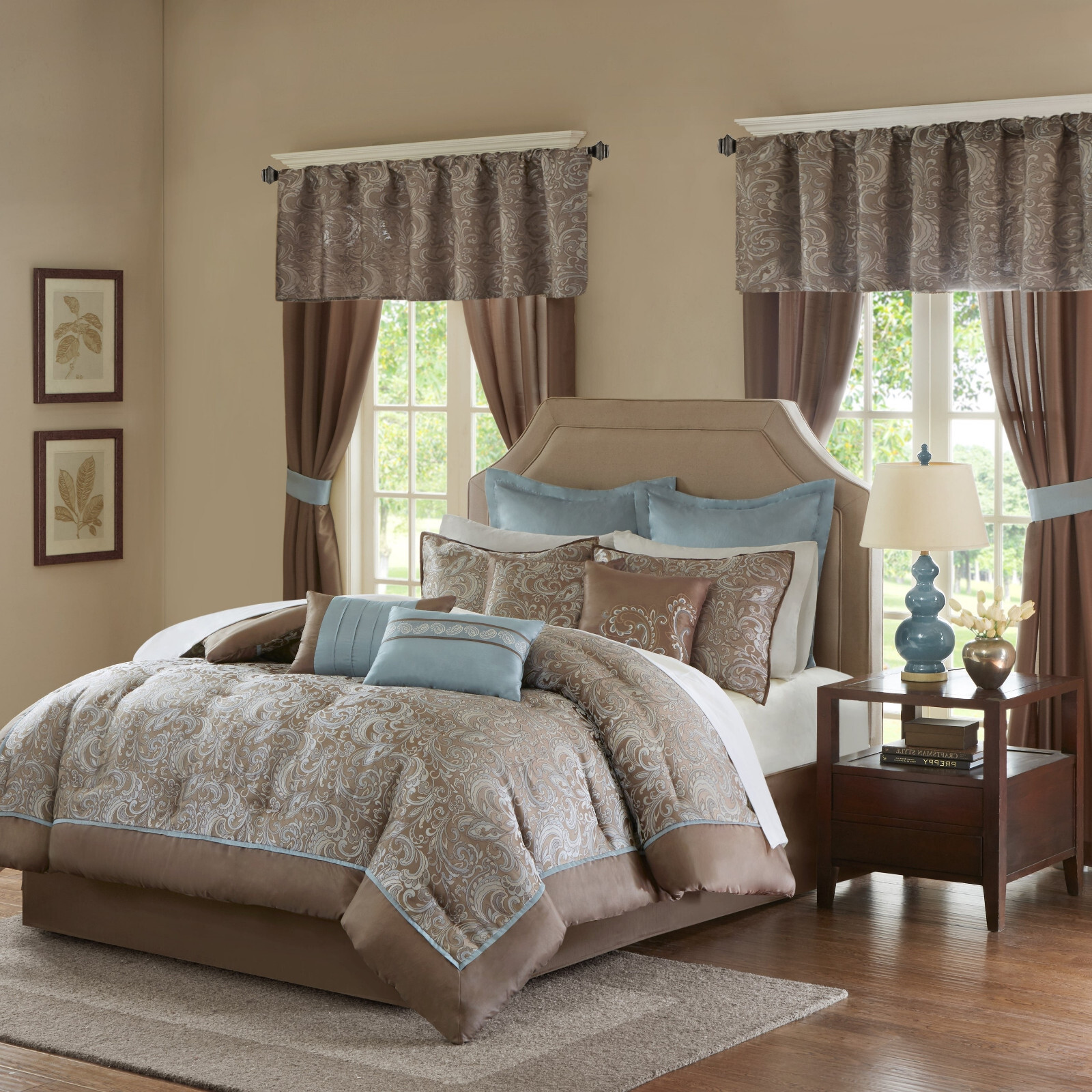 24 Piece Room In A Bag Queen Bedding Set Comforter Bed Sheets Curtains L Blue