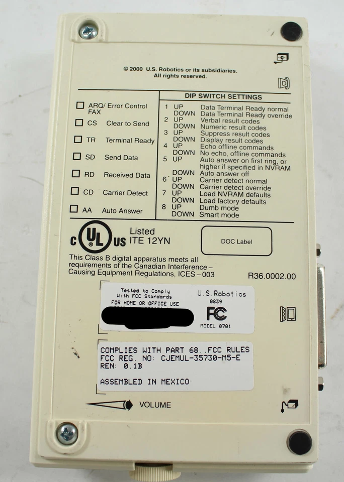 US ROBOTICS Sportster 33.6 Faxmodem 3COM 000839-09 - Image 3 of 4