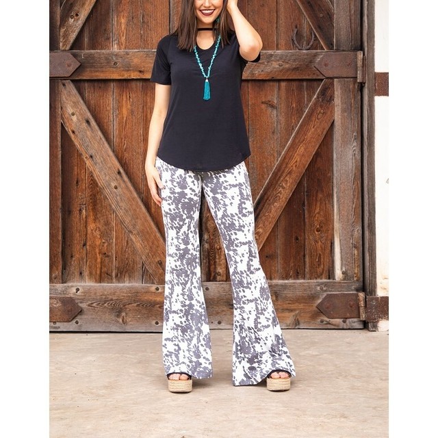 L&B Ladies Cowhide Print Bell Bottom Pants BASIC08COW eBay