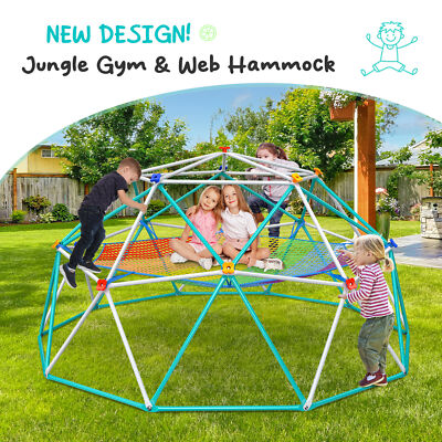 10FT Jungle Gym Climbing Dome Outdoor Jungle Gym w/Web Swing 800LBS Monkey Bars