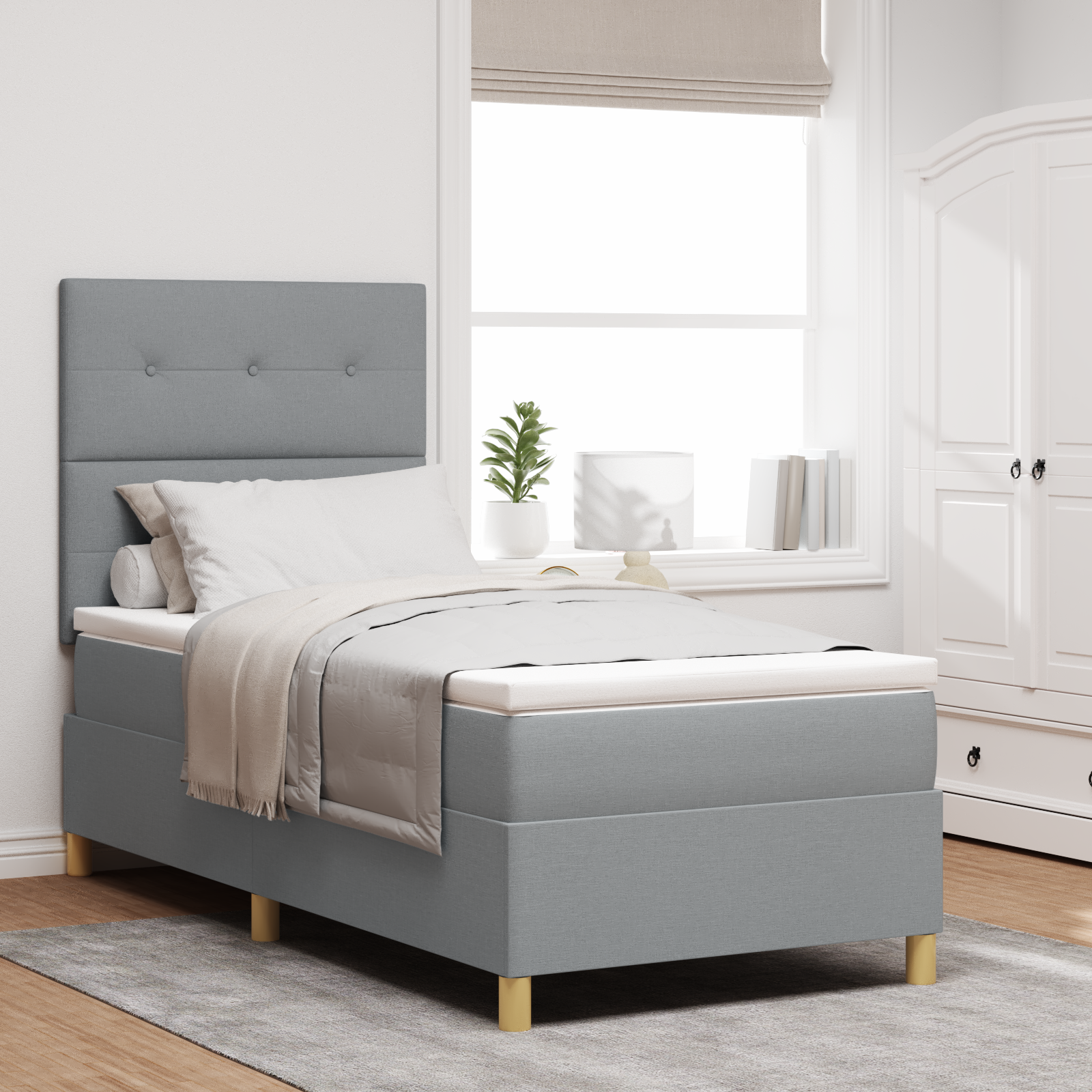 Letto Box Spring con Materasso Grigio Chiaro Singolo Tessuto 2104676
