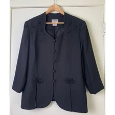 NIGHT Studio New York Black Jacket Blazer Size 16 Lined Long Sleeve 