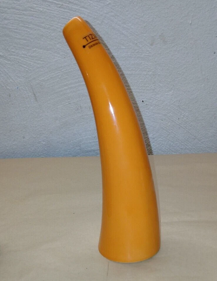  Tiziano Solifleur gebogene Blumenvase Designervase 24 cm hoch orange Art Deko   - Bild 3 von 4