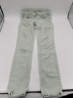 Almost Famous Womens Jeans  SZ 0 Light Denim Distressed Frayed Hem Skinny RT