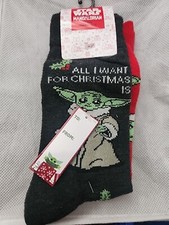 STAR WARS Mandalorian Christmas Crew Socks NWT 2 Pack Grogu Yoda Red and Gray