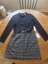 ELIZA J Black White Tweed Skirt Long Sleeve Fit Mock Neck Dress 14 $148