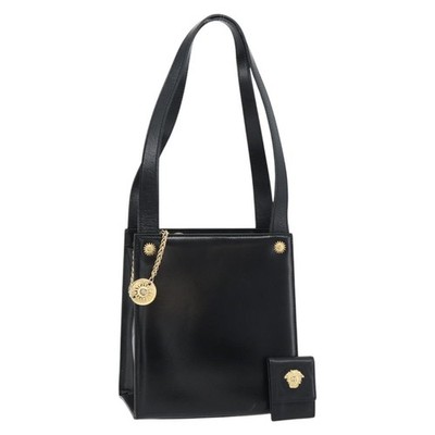 Gianni Versace Shoulder Bag Leather Black Gold Auth ka4376A