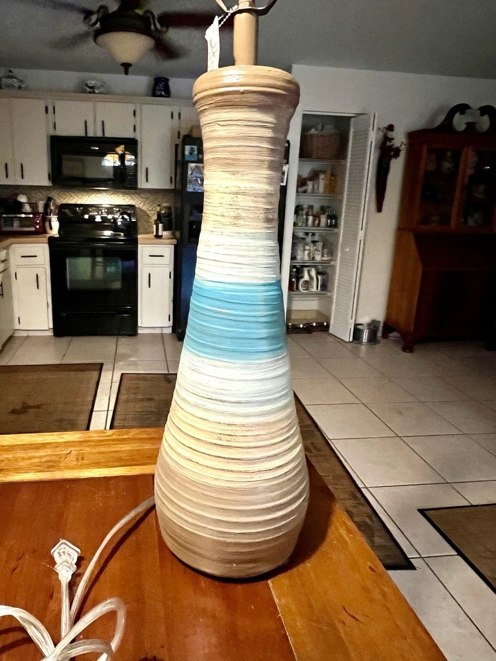 Lámpara de Mesa Reloj de Arena Acanalado Ocean Surf Arena Tonificada Tierra y Mar Costa Aqua 31" Foto 3 de 4