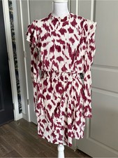 Isabel Marant Etoile Yoana White and Fuchsia Silk Ruffle Mini Dress Size M