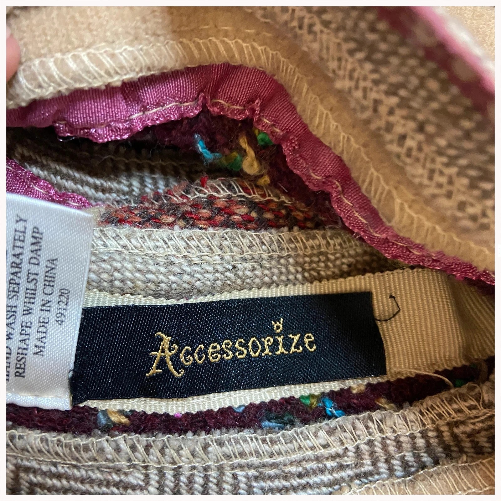 Accessorise bucket hat Red Patchwork Wool Stripe … - image 8