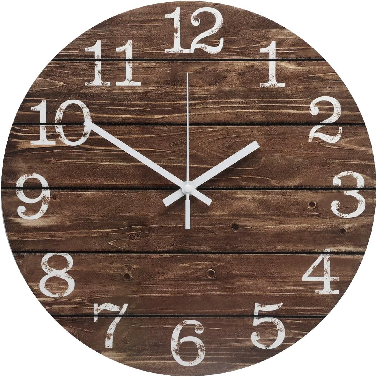 Wall Clock 12 Inch Imitation Wood Silent Non-Ticking Indoor 