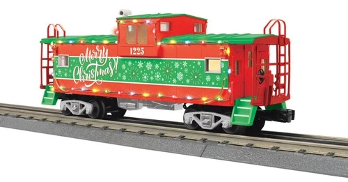 + MTH O Gauge RailKing Christmas Extended Vision Caboose w/ LED Lights 30-77438