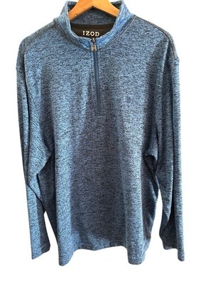 Mens Izod Advantage Performance Natural Stretch 1/4 Zip Pullover Large -Blue/Blk