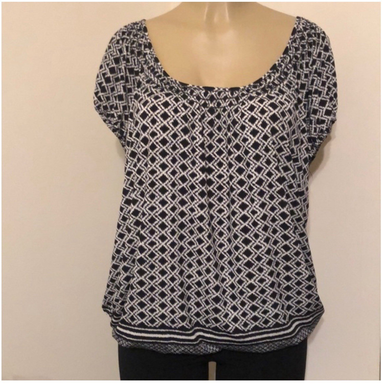 Max Studio Tank Patterned Sleeveless Gathered Blo… - image 1