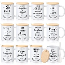 12 Sets Christmas Christian Gifts Bulk Religious Cups 12oz Bible Verses Ceram...