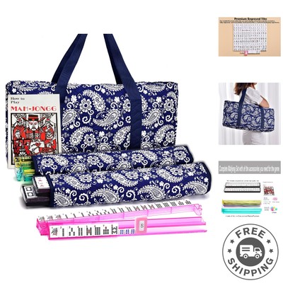 Complete American Mahjong Set with Stylish Blue Paisley Bag - 166  Tiles